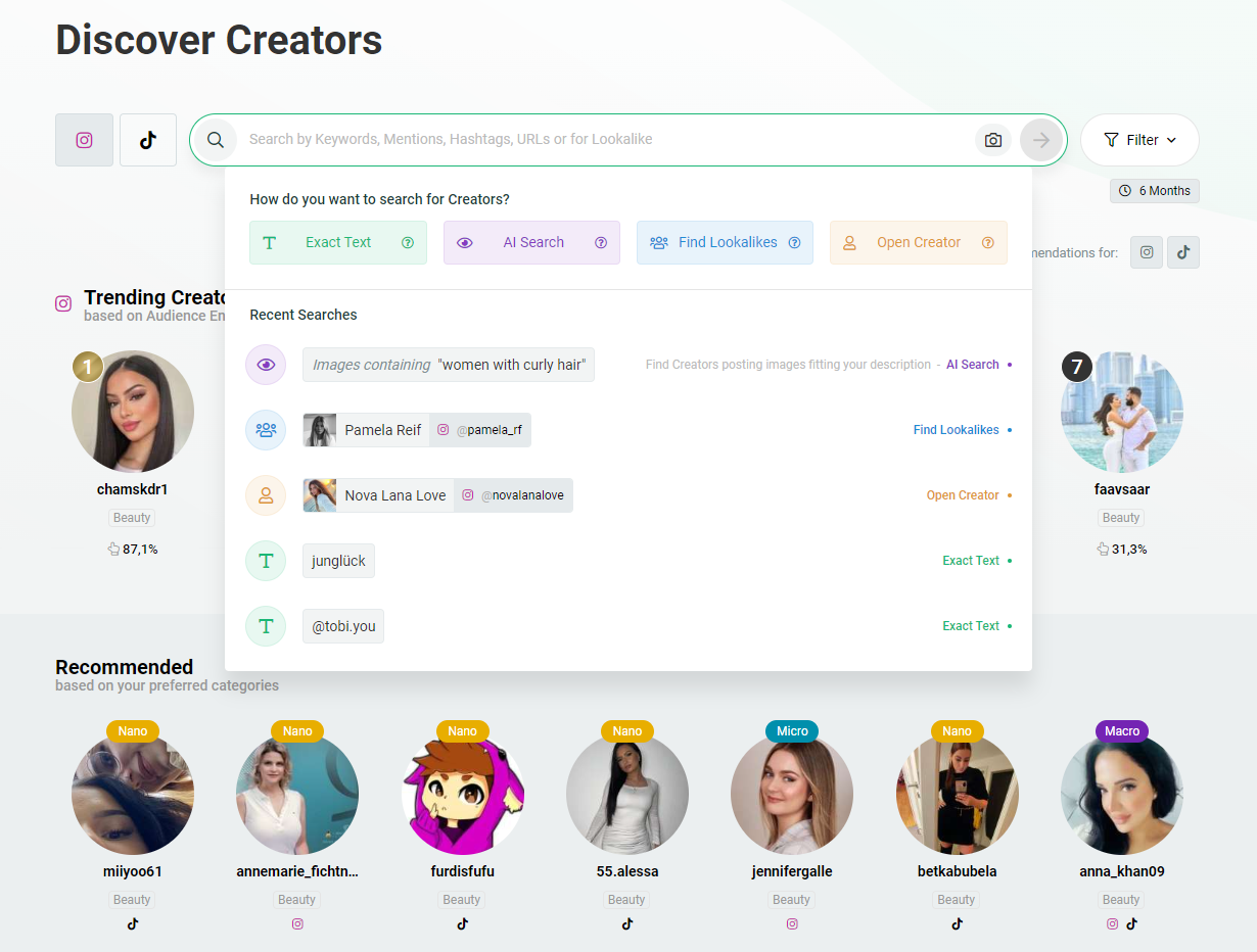 Influencer Discovery Search Creators