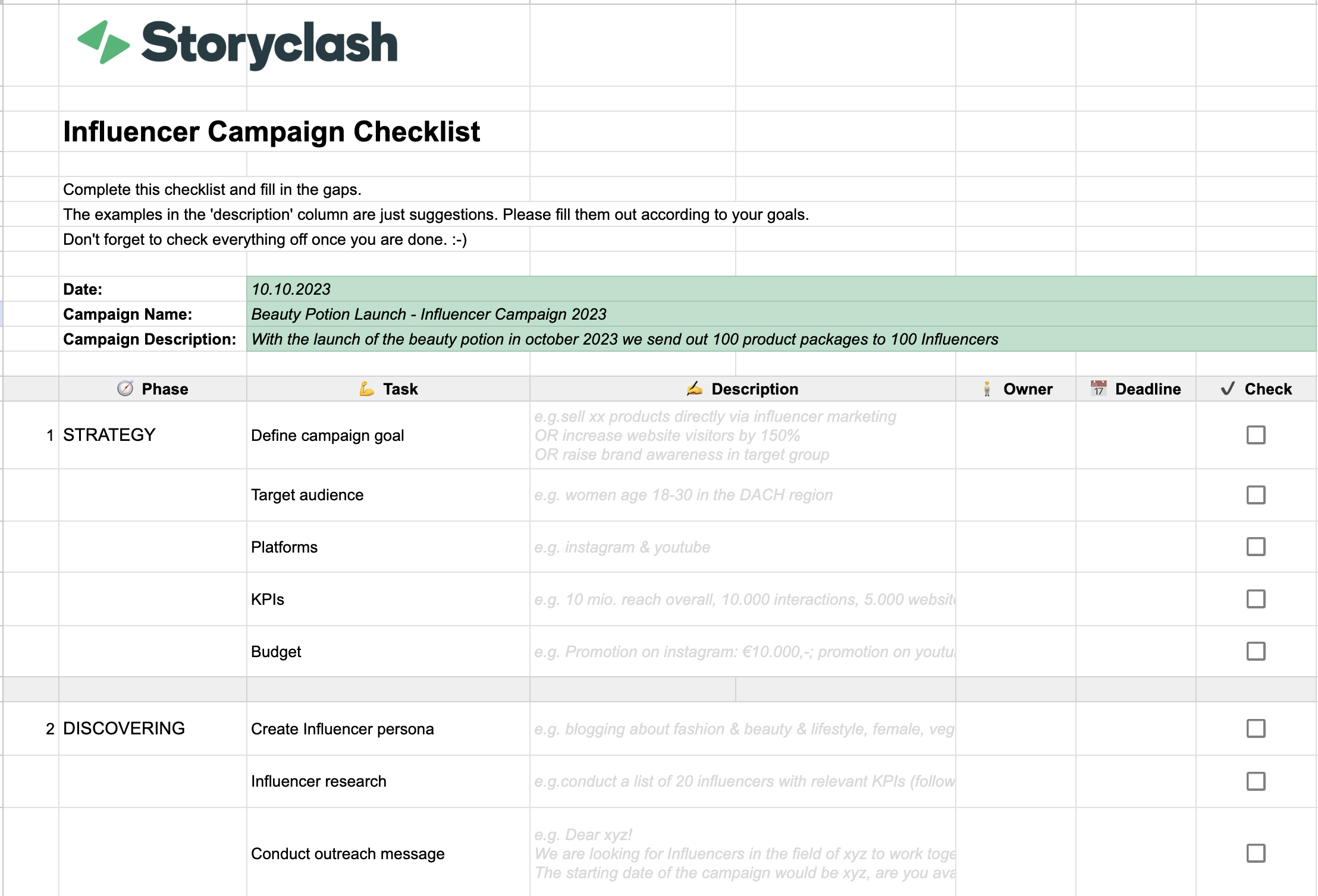 Influencer Campaign Checklist